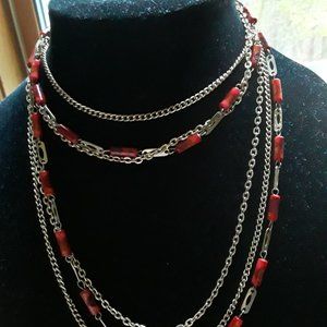 Vintage Three Strand Amber and Gold Tone Necklace